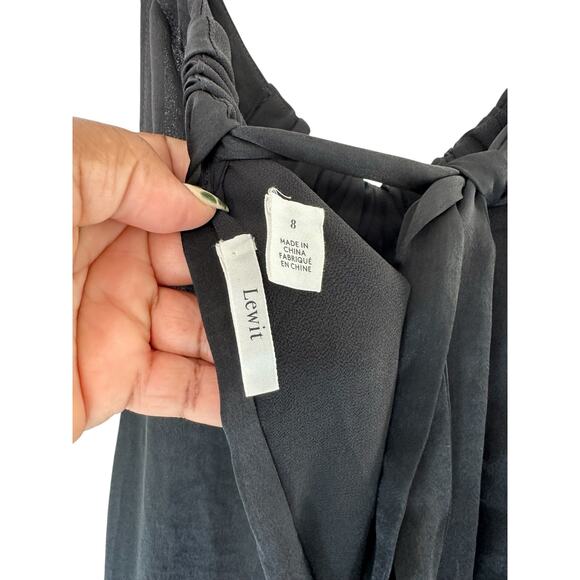 Lewit Black Satin Basic Classy Dressy Relaxed Wide Leg Jumpsuit Size 8 - Picture 3 of 12